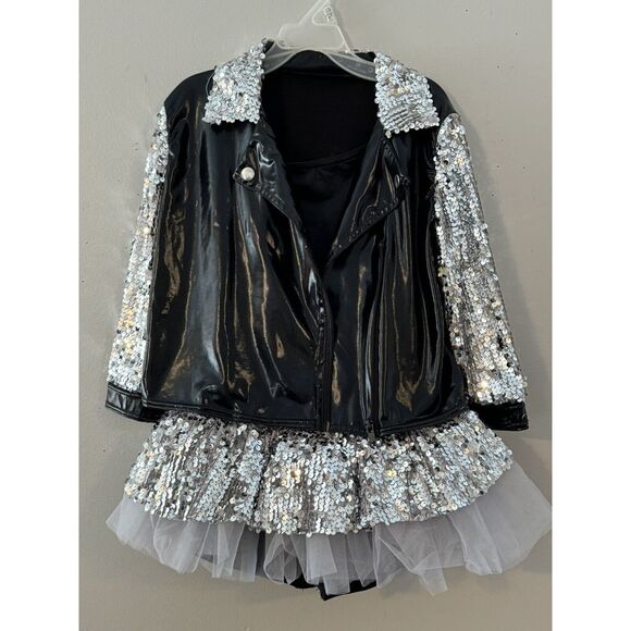 weissman recital outfit black with silver sequence complete with jacket size 5 y - Picture 1 of 9
